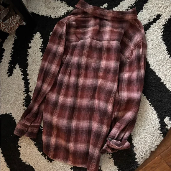 Flannel Oversized Ex-Boyfriend Swing Shirt Buffalo Check Medium - Picture 8 of 8